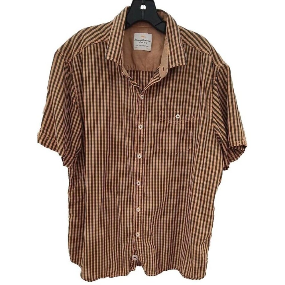 Tommy Bahama Jeans Island Crafted Short Sleeve Shirt Men's Large Orange Comfort